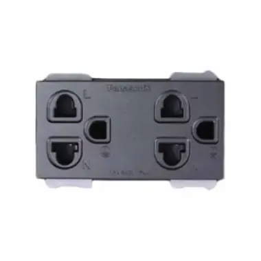 Ổ cắm đôi 3 chấu có màn che màu xám ánh kim Panasonic WEV1582MYH