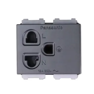 Ổ cắm đơn 3 chấu có màn che màu xám ánh kim Panasonic WEV1181MYH