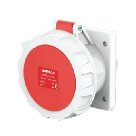 Ổ cắm gắn âm dạng thẳng 32A-4P- 400V- 3H-IP67 Nanoco NIS3242-3V