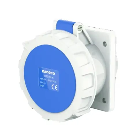 Ổ cắm gắn âm dạng thẳng 16A-3P- 230V- 6H-IP67 Nanoco NIS3132-6