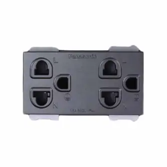 Ổ cắm đôi 3 chấu có màn che màu xám ánh kim Panasonic WEV1582MYH