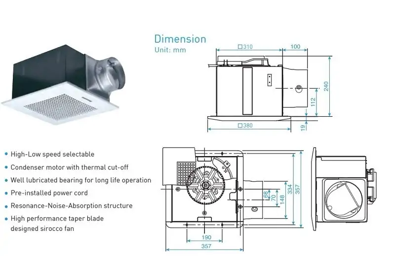 Quạt hút thông gió âm trần Panasonic FV32CD9 - Hiệu suất vượt trội, vận hành êm ái